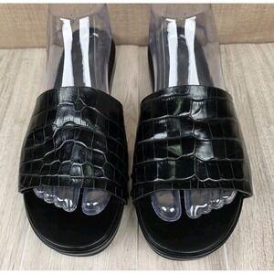 Jenni Kayne Black Croc Embossed Leather Slide Sandals Women's Size US 8 EU 39